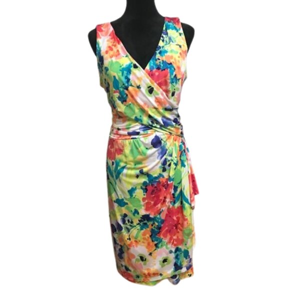 Chaps Dresses & Skirts - CHAPS Women's Floral Faux Wrap Sleeveless Multi Color Dress Size XL